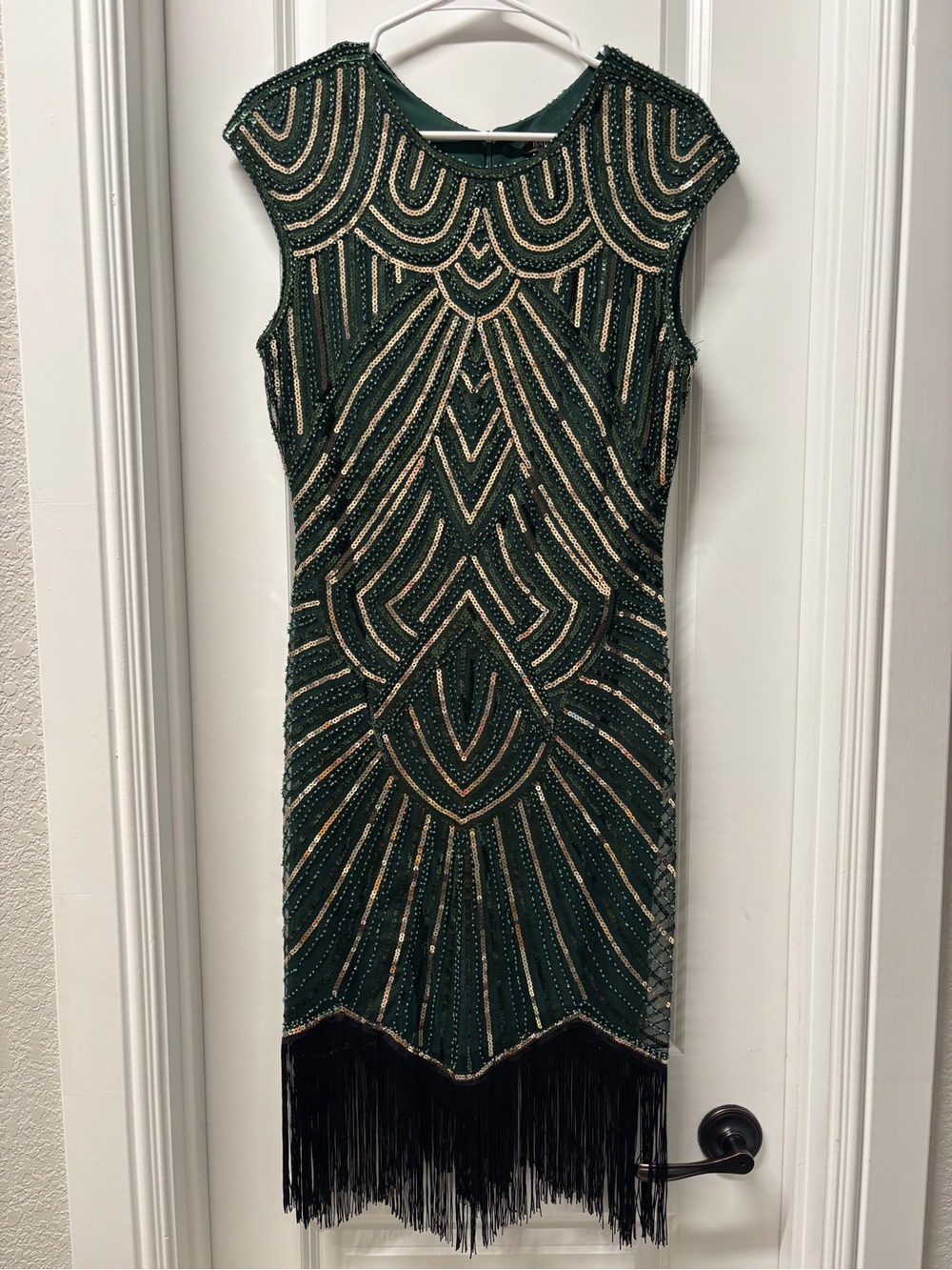 Babeyond Elegant Green Flapper Girl Beaded Fringe Sheath Dress- Size Large